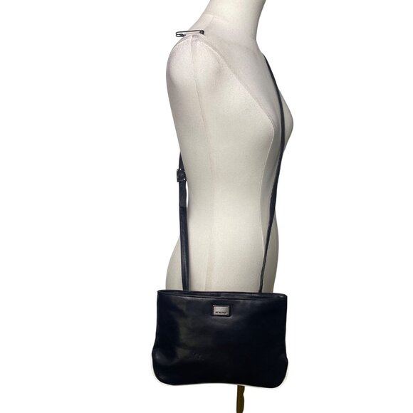 Perlina Women’s Black Leather Adjustable Strap Minimalist Design Crossbody Bag - Picture 13 of 15